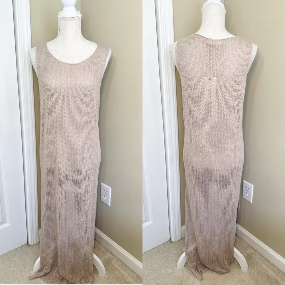 Moon & Madison XL Dress Knit Sleeveless Beige Full Length Slits Beach Vacation